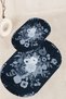 Digital Non-Slip Base Washable Flower Pattern Oval Bath Mat Set of 2 Toilet Seat Covers - 4