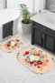 Digital Non-Slip Base Washable Flower Pattern Oval Bath Mat Set of 2 Toilet Seat Covers