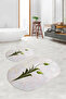 Printed Non-Slip Base Washable Flower Pattern Oval Bath Mat Set of 2 Toilet Seat Covers - 3