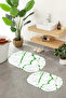Printed Non-Slip Base Washable Marble Pattern Oval Bath Mat Set of 2 Toilet Mats - 2