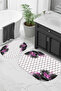 Digital Non-Slip Base Washable Flower Pattern Oval Bath Mat Set of 2 Toilet Seat Covers