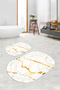 Printed Non-Slip Base Washable Marble Pattern Oval Bath Mat Set of 2 Toilet Mats - 5