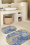 Digital Printed Non-Slip Base Washable Oval Bath Mat Set of 2 Toilet Seat Covers - 3