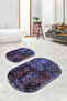 Digital Printed Non-Slip Base Washable Oval Bath Mat Set of 2 Toilet Seat Covers - 8