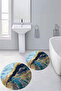 Non-Slip Base Washable Marble Pattern Round Bathroom Mat Set of 2 Toilet Mats - 4
