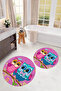 Printed Washable Owl Pattern Round Bath Mat Set of 2 Toilet Seat Covers