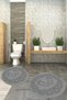 Non-Slip Base Washable Footprint Pattern Round Bathroom Mat Set of 2 Toilet Mats - 9
