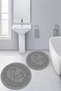 Non-Slip Base Washable Footprint Pattern Round Bathroom Mat Set of 2 Toilet Mats - 6