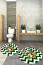 Printed Washable Flower Pattern Round Bath Mat Set of 2 Toilet Seat Covers - 7