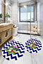 Printed Washable Flower Pattern Round Bath Mat Set of 2 Toilet Seat Covers - 5