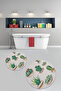 Printed Washable Cactus Pattern Round Bath Mat Set of 2 Toilet Seat Covers - 8