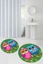 Printed Washable Owl Pattern Round Bath Mat Set of 2 Toilet Seat Covers - 5