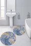 Printed Non-Slip Base Washable Round Bath Mat Set of 2 Toilet Seat Covers - 8