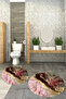 Non-Slip Base Washable Marble Pattern Round Bathroom Mat Set of 2 Toilet Mats - 7