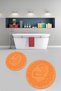 Non-Slip Base Washable Footprint Pattern Round Bathroom Mat Set of 2 Toilet Seat Covers - 3