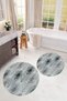 Digital Non-Slip Base Washable Floral Round Bathroom Mat Set of 2 Toilet Seat Covers - 9