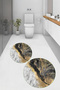 Non-Slip Base Washable Marble Pattern Round Bathroom Mat Set of 2 Toilet Mats - 8