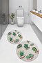 Printed Washable Cactus Pattern Round Bath Mat Set of 2 Toilet Seat Covers - 7