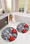3D Printed Non-Slip Base Washable Round Bath Mat Set of 2 Toilet Seat Covers - 3