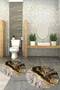 Non-Slip Base Washable Marble Pattern Round Bathroom Mat Set of 2 Toilet Mats - 7