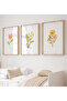 Natural Wood Framed Uv Printing Set of 3 Minimalist Flower Pattern Paintings – Modern & Stylish Wall Decor