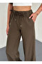 Comfortable Cut Dabil Fabric Pants with Lace-Up Parts