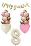 8 Year Old Girl Birthday Concept Retro Cream Number Happy Birthday Banner Balloon Chain Set