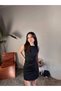 O-Neck Lightweight Side Gather Detail Double Fabric Mini Length Pencil Dress - 4
