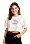 Women's Oversize Semi Crop T-Shirt - Pink Cup Printed "Need a Turkish Coffee" Coquette Design