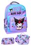 3-Piece Primary School Kuromi Printed Lilac, Girl's School Bag with Nutrition and Pen Holder