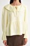 4714 Women's Flounced Collar Loose Muslin Blouse Pastel Yellow - 5