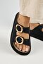 Narducci Women's Genuine Leather Double Buckle Black Slippers - 6
