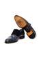 Dark Blue Color Laceless Genuine Leather Men's Shoes - 3