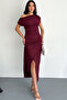 Wrap Asymmetric Shoulder Burgundy Glitter Dress
