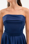 Women's Navy Blue Strapless Satin Flared Evening Dress - 4