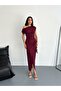 Wrap Asymmetric Shoulder Burgundy Glitter Dress - 6
