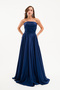 Women's Navy Blue Strapless Satin Flared Evening Dress - 3