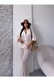 Women's Yellow Openwork Shirt Pants Suit Beach Dress - 3
