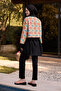 Women's Hijab Orange Ring Oval Printed Full Covered 3 Piece Swimsuit Set - 5