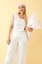 Women's Ecru Linen Jacquard Plus Size Bottom Top Set - 6
