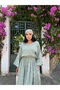 Muslin Green Embroidered Loose Blouse and Flared Skirt Set (Embroidered 2-Piece Set) - 4