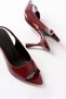 717 Burgundy Patent Leather Pointed Toe Heeled Women's Sandals - 4