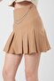 4155 Women's Chain Detail Pleated Mini Skirt Mink - 5