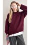 Crew Neck Burgundy Oversized Knit Sweater