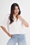 Single Pocket V-Neck Short Sleeve White Shirt - 2