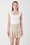 4155 Women's Chain Detail Pleated Mini Skirt Beige