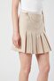 4155 Women's Chain Detail Pleated Mini Skirt Beige - 5