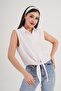 Striped Tie Detail Sleeveless Pink Shirt - 4