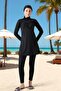 Black Stylish and Quick Dry Black Hijab Swimsuit Set with Tassels |   Size 38-44 - 4