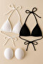 Kadın Siyah ve Beyaz Minimal Kesim Üçgen Bikini Üstü - 2